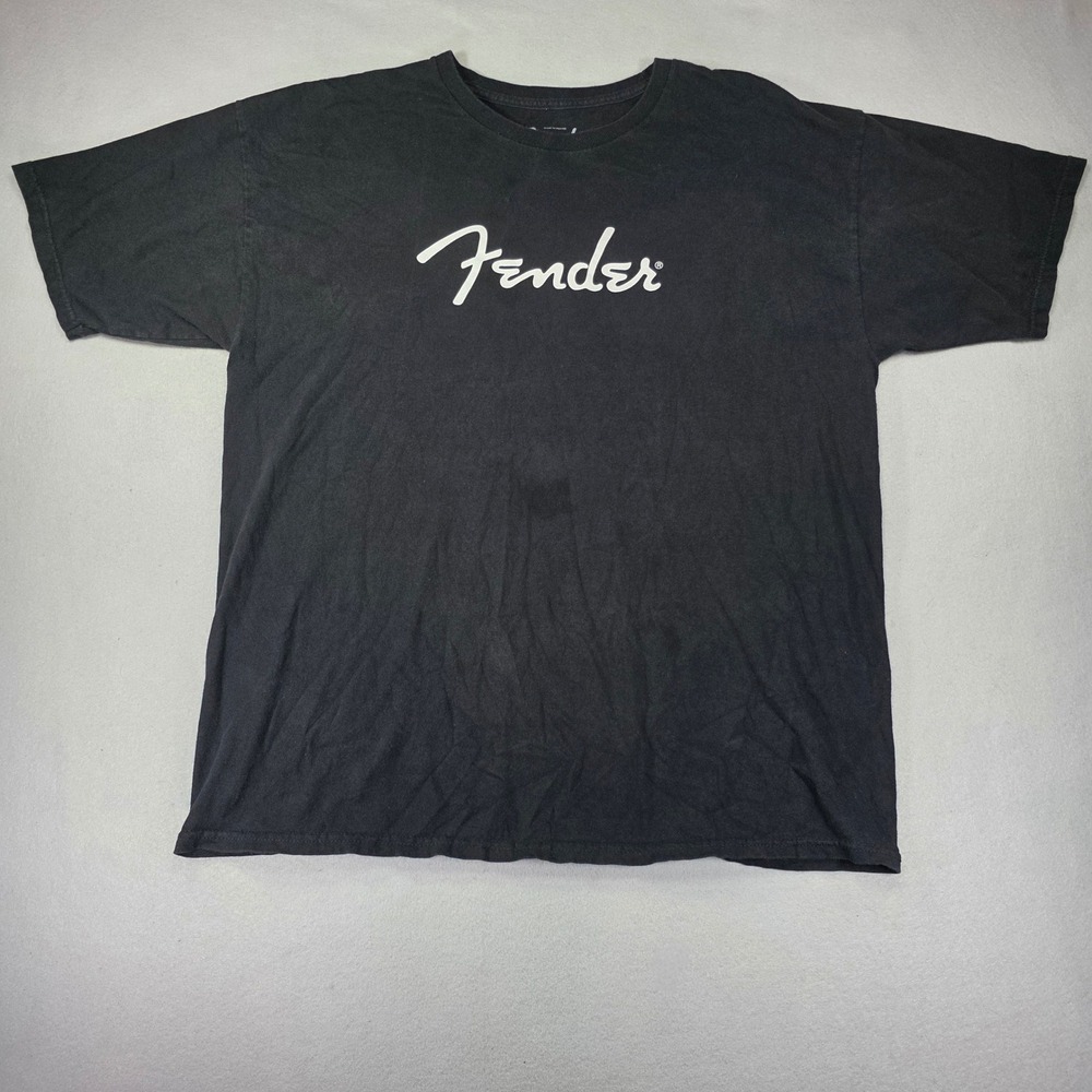 Fender Mens Graphic T-Shirt XL Black Short Sleeve Script Logo Cotton Music Tee